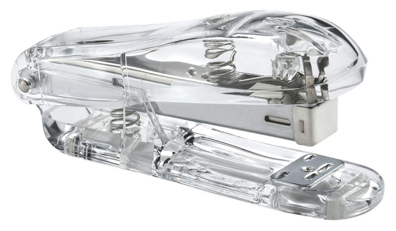 OSCO Clear Acrylic Stapler | 10 Sheet Capacity | Transparent | Standard 26/6mm Staples | Handheld | Top-Loading | H5.4 x W3.3 x D12.6 cm | - Image 1